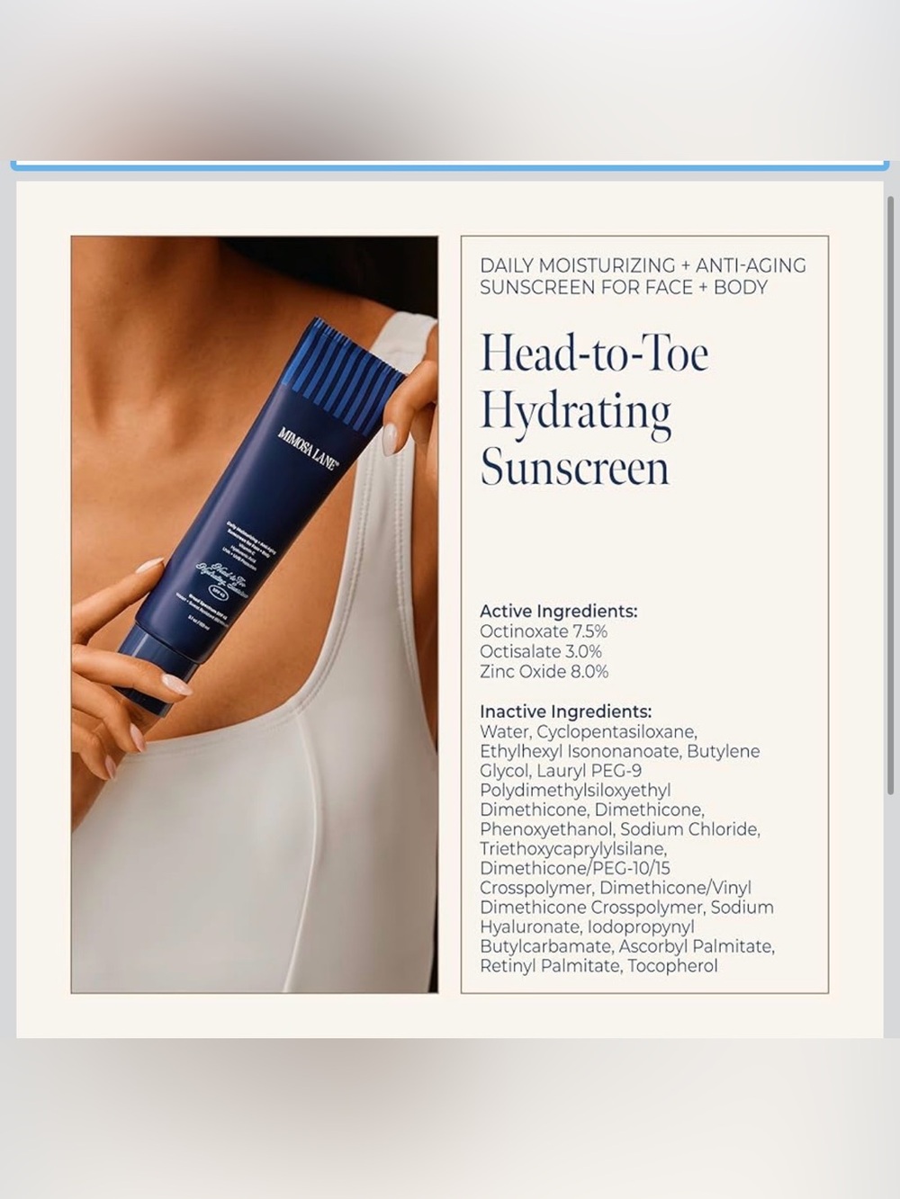 Mimosa Lane - Daily Moisturizing Anti-Aging Sunscreen Face + Body (5.1 oz) - Picture 6 of 6